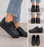 Γυναικεία Μαύρα Sneakers με Χοντρή Σόλα & Μεταλλική Λεπτομέρεια