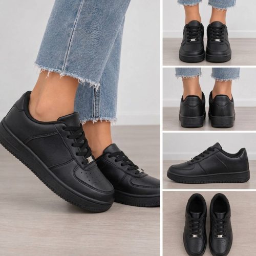 Γυναικεία Μαύρα Sneakers με Χοντρή Σόλα & Μεταλλική Λεπτομέρεια